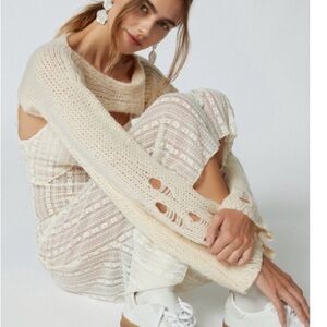 NWT Urban Outfitters Distressed Knit Cropped Shrug with Bell Sleeves in Cream XS